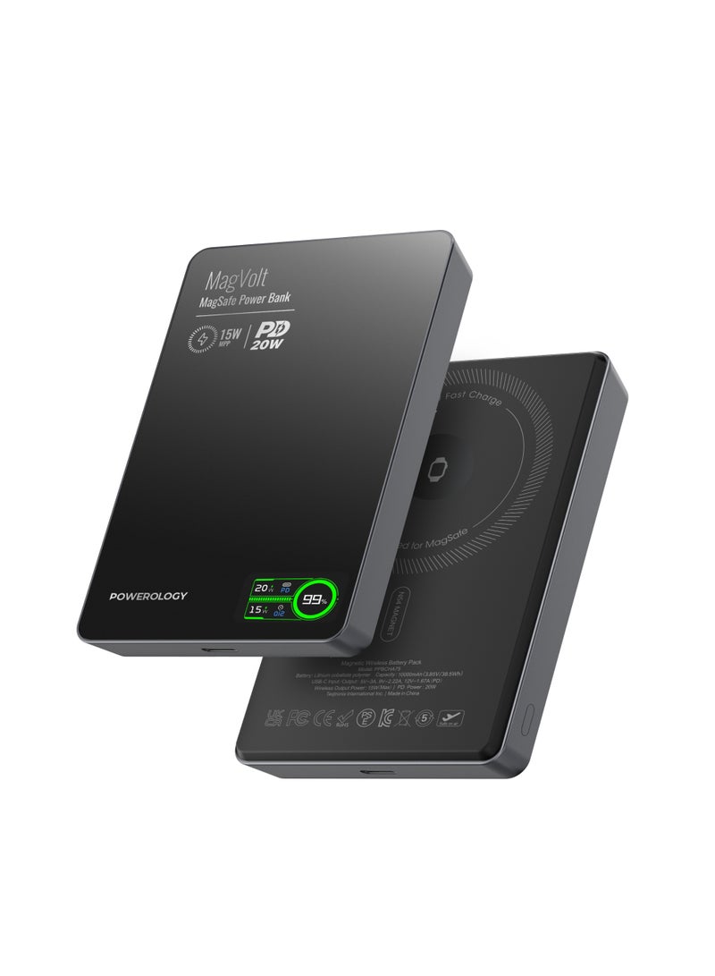 باورولوجي بنك طاقة بسعة 10000 مللي أمبير MagSafe 20 واط PD للشحن السريع، شاحن محمول مغناطيسي USB-C، حزمة بطارية للشحن السريع اللاسلكي 15 واط لجهاز iPad Pro، iPhone 17-12 Series. - Image 1